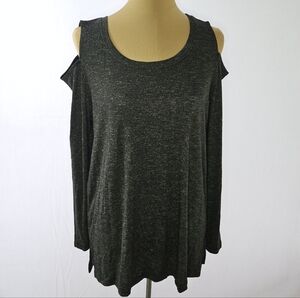 Matty M Dark Gray Cold Shoulder Long Sleeve Top